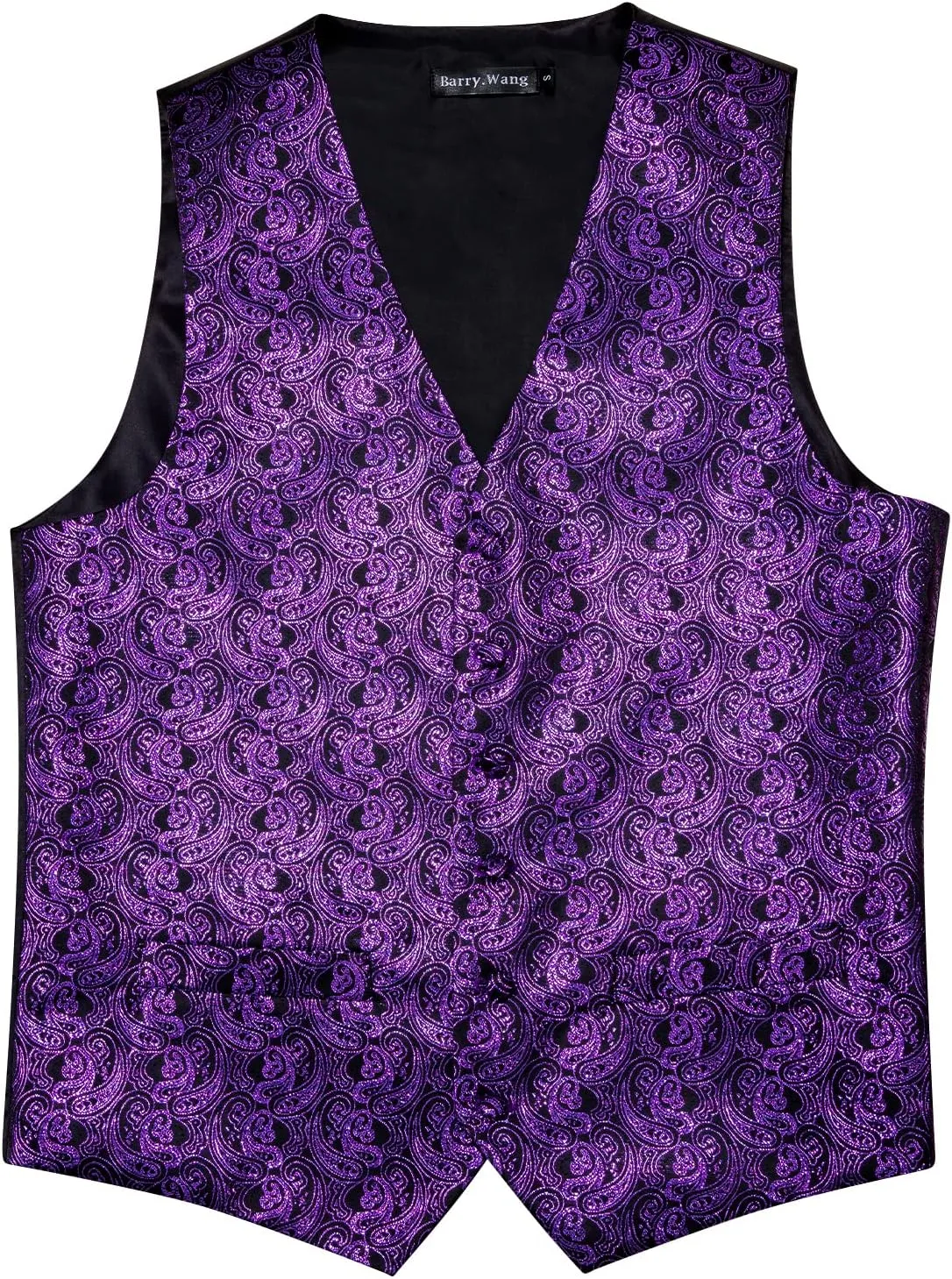 Barry.Wang Men's Waistcoat Bowtie Set Paisley Jacquard Silk V-Neck Vest Handkerchief Cufflinks Formal/Leisure Wedding Party