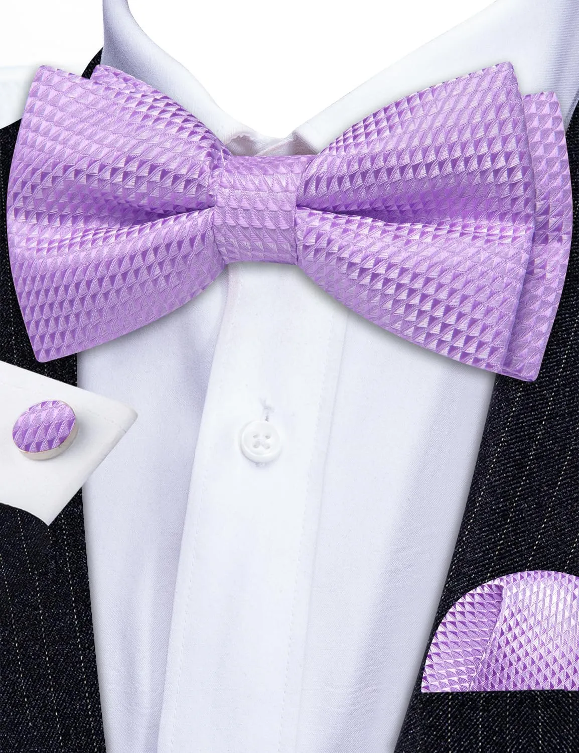 Barry.Wang Men's Waistcoat Bowtie Set Paisley Jacquard Silk V-Neck Vest Handkerchief Cufflinks Formal/Leisure Wedding Party