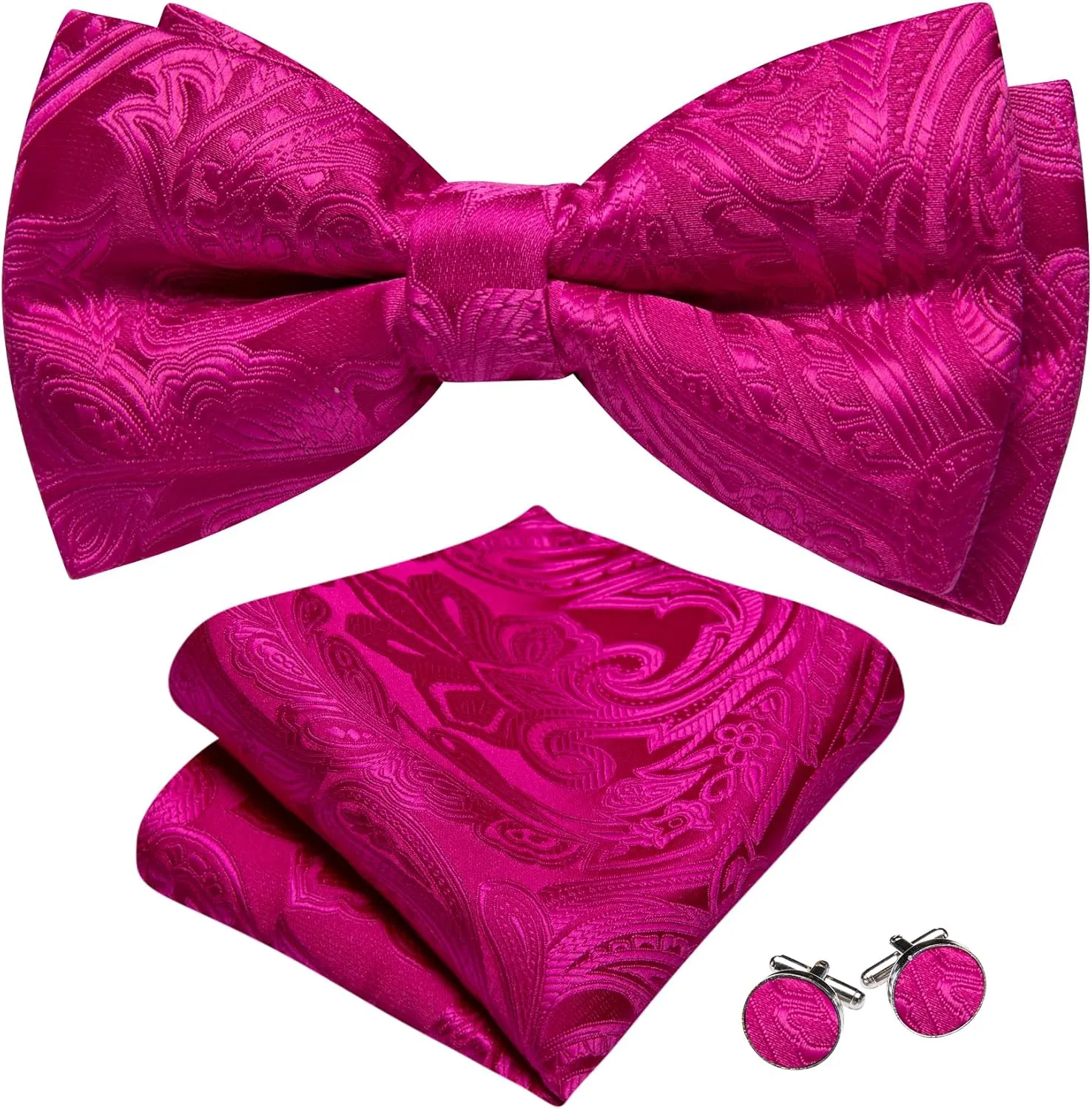 Barry.Wang Men's Waistcoat Bowtie Set Paisley Jacquard Silk V-Neck Vest Handkerchief Cufflinks Formal/Leisure Wedding Party