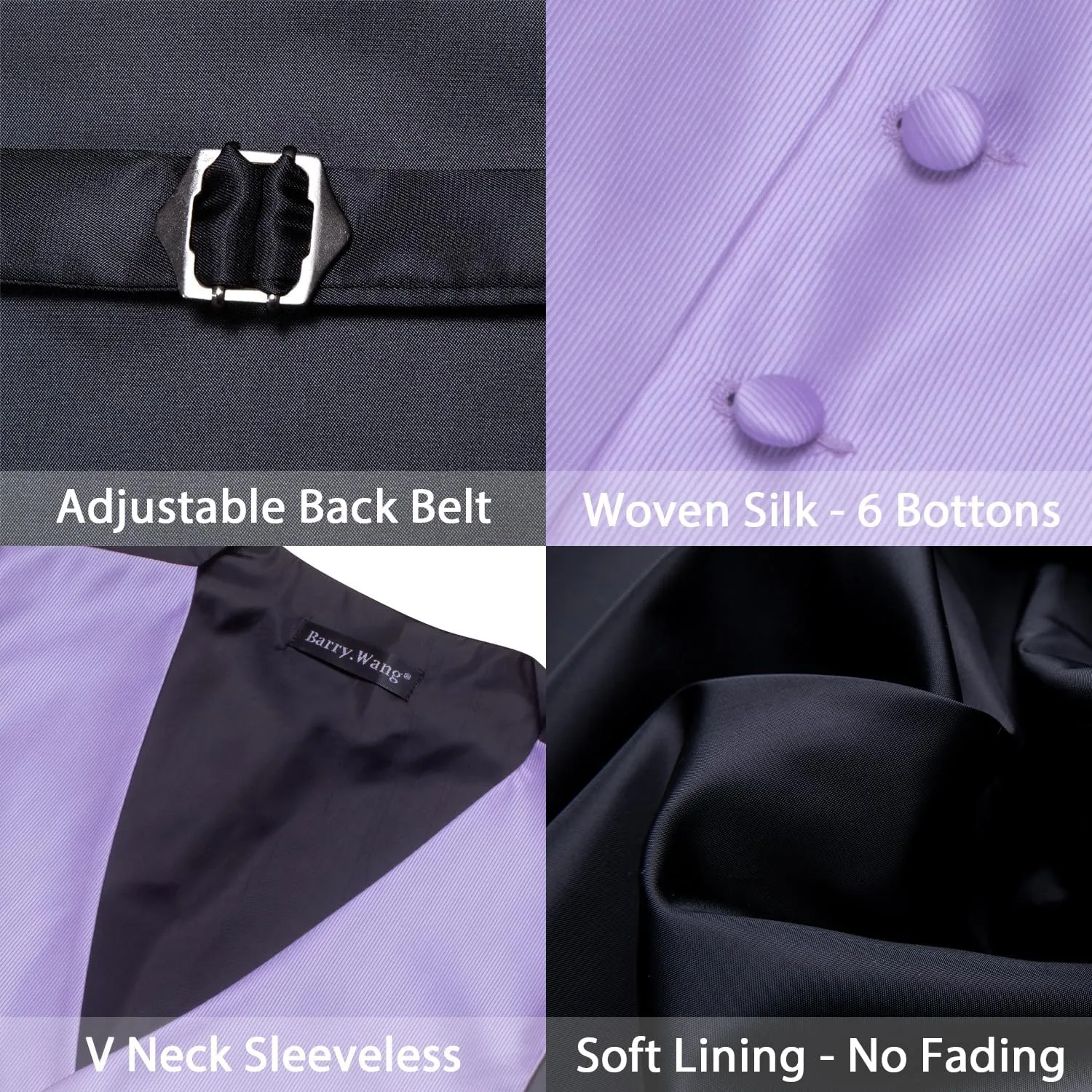 Barry.Wang Men's Waistcoat Bowtie Set Paisley Jacquard Silk V-Neck Vest Handkerchief Cufflinks Formal/Leisure Wedding Party