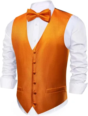 Barry.Wang Men's Waistcoat Bowtie Set Paisley Jacquard Silk V-Neck Vest Handkerchief Cufflinks Formal/Leisure Wedding Party