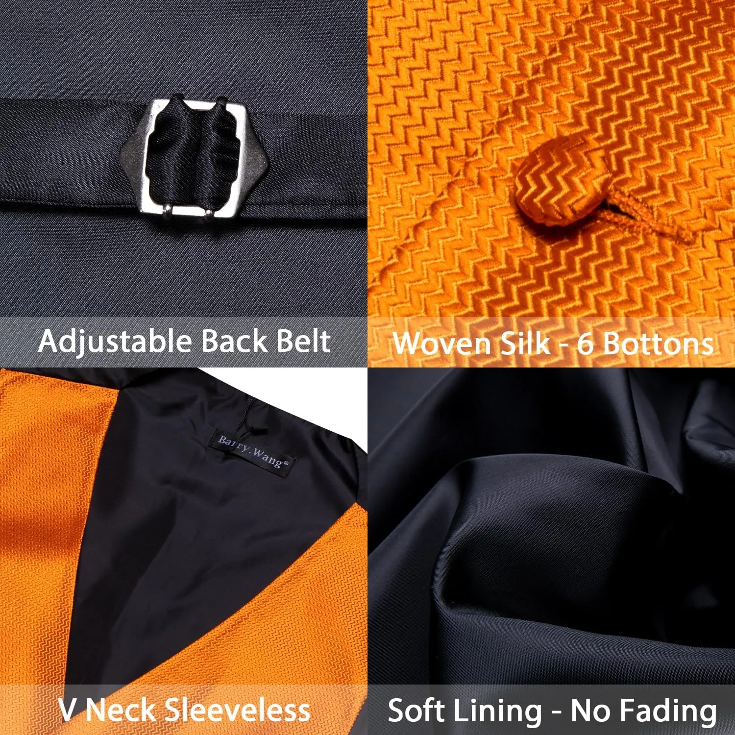 Barry.Wang Men's Waistcoat Bowtie Set Paisley Jacquard Silk V-Neck Vest Handkerchief Cufflinks Formal/Leisure Wedding Party