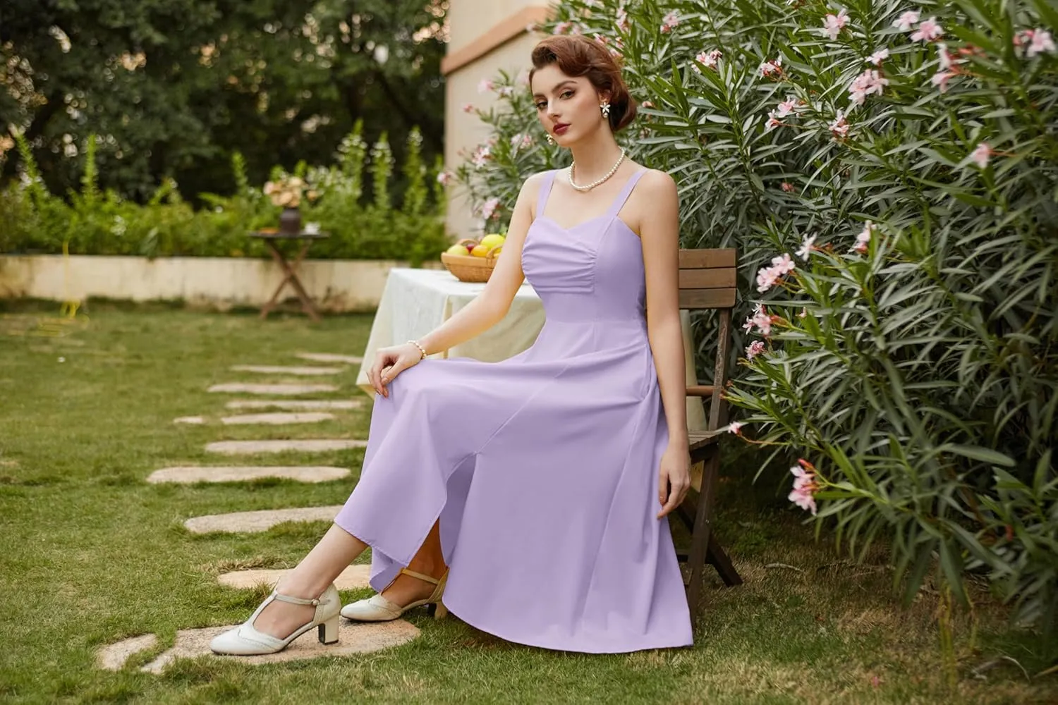 Belle Poque Women's Vintage 1950s Cocktail Dress Sleeveless Spaghetti Strap Ruched Slit A Line Swing Dress with Pockets