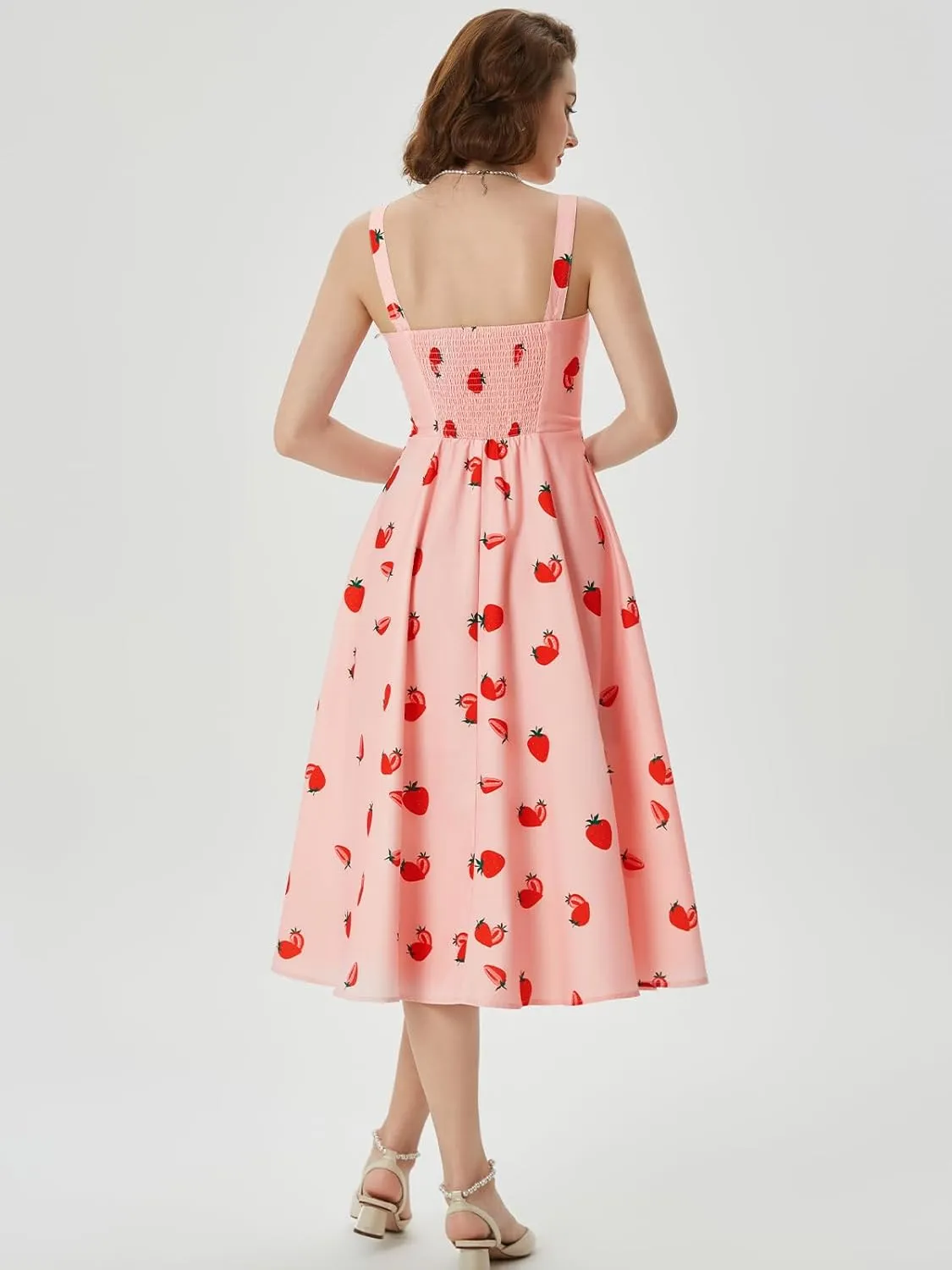 Belle Poque Women's Vintage 1950s Cocktail Dress Sleeveless Spaghetti Strap Ruched Slit A Line Swing Dress with Pockets
