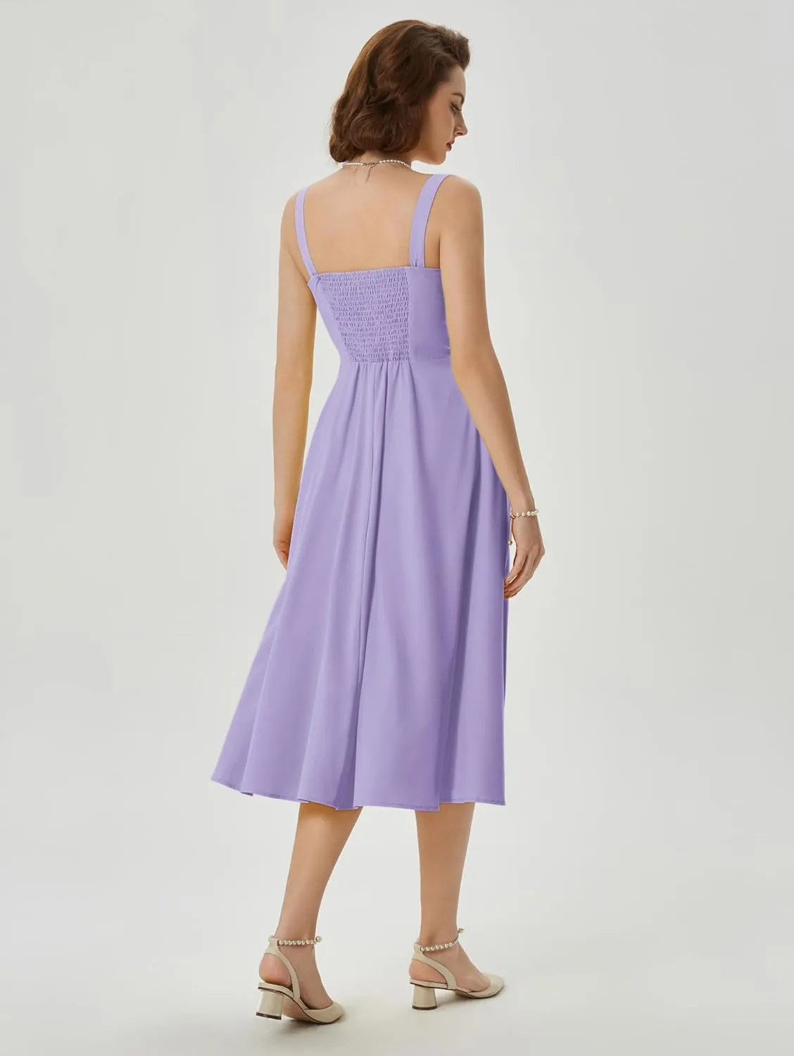 Belle Poque Women's Vintage 1950s Cocktail Dress Sleeveless Spaghetti Strap Ruched Slit A Line Swing Dress with Pockets