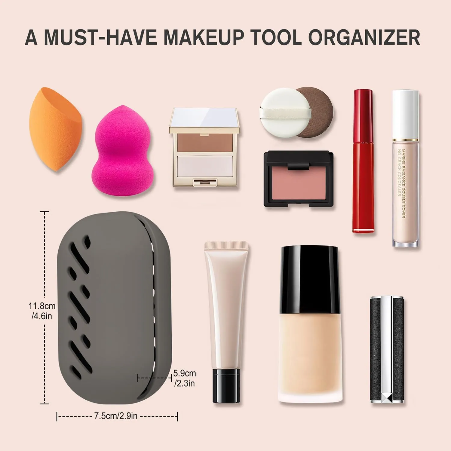 BEZOX Pocket Makeup Bag Silicone Cosmetic Case - Breathable Beauty Blender Holder Case, Compact and Portable Makeup Puff Sponge Organizer, Make Up Travel Essential - Light Brown
