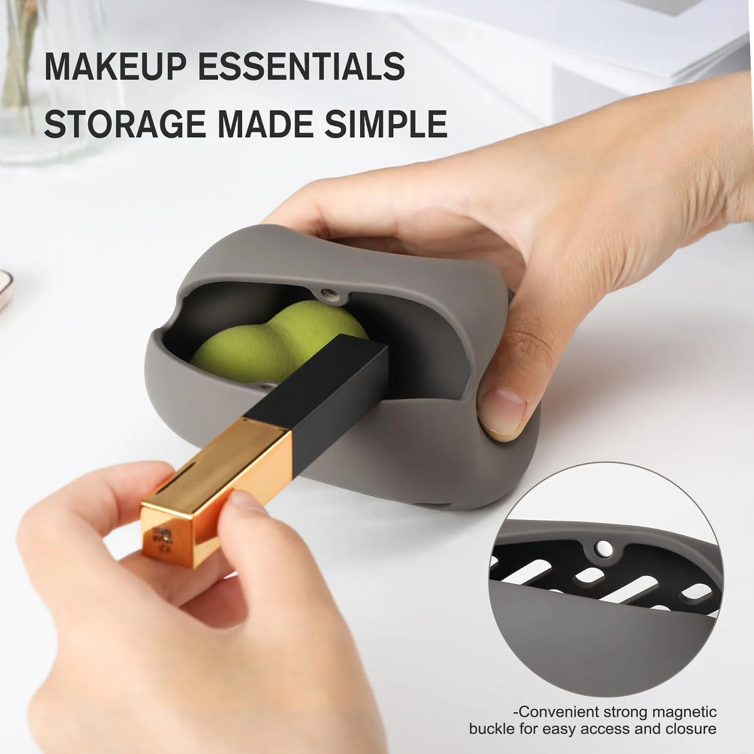BEZOX Pocket Makeup Bag Silicone Cosmetic Case - Breathable Beauty Blender Holder Case, Compact and Portable Makeup Puff Sponge Organizer, Make Up Travel Essential - Light Brown