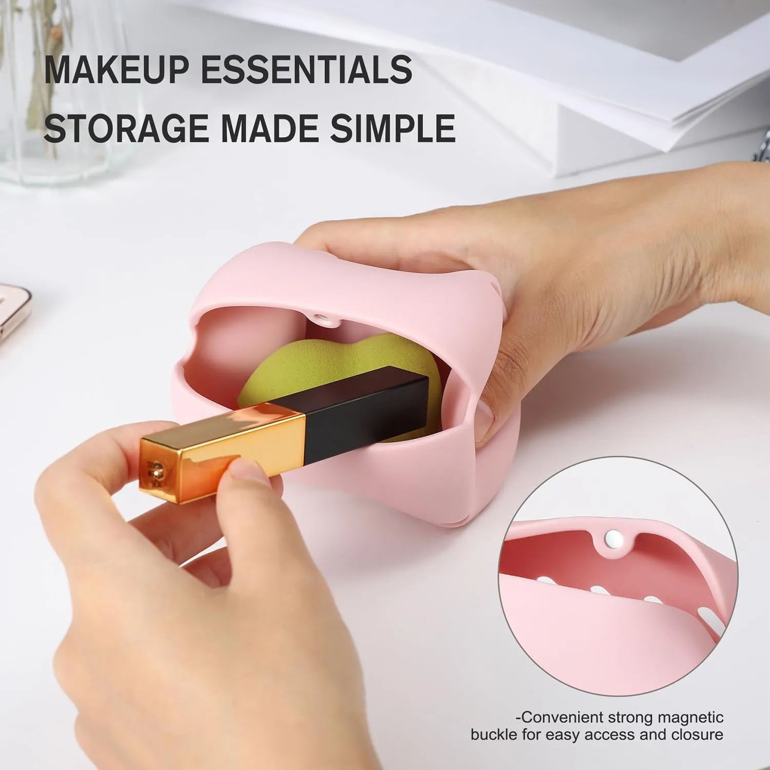BEZOX Pocket Makeup Bag Silicone Cosmetic Case - Breathable Beauty Blender Holder Case, Compact and Portable Makeup Puff Sponge Organizer, Make Up Travel Essential - Pink