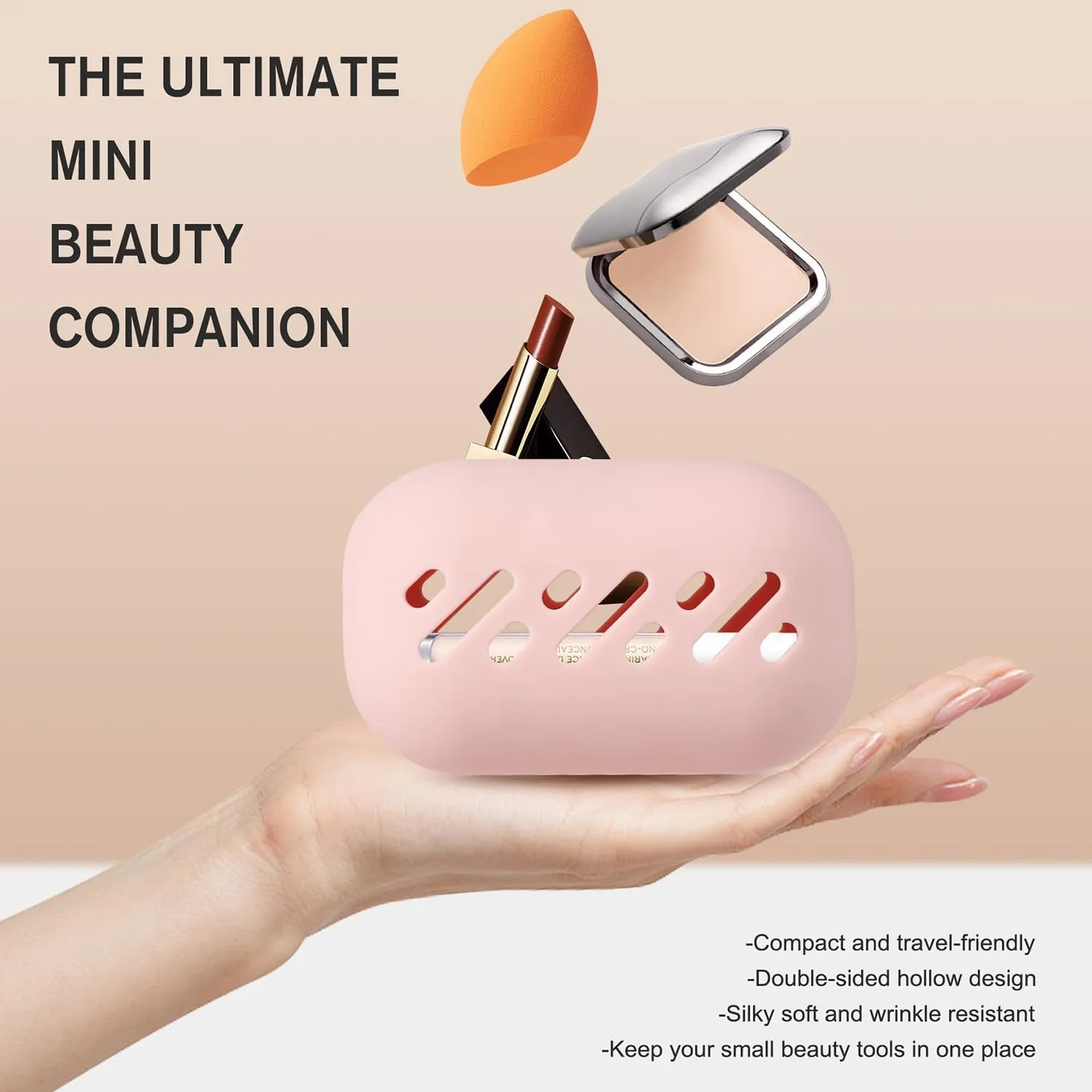 BEZOX Pocket Makeup Bag Silicone Cosmetic Case - Breathable Beauty Blender Holder Case, Compact and Portable Makeup Puff Sponge Organizer, Make Up Travel Essential - Pink