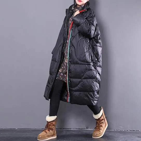 black down coat casual stand collar down coat Elegant pockets zippered overcoat