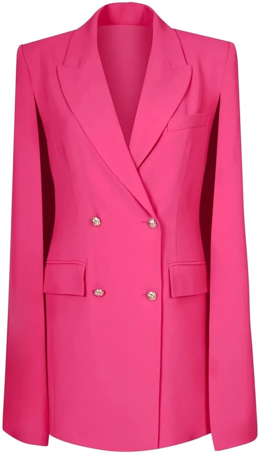Blazer Dress for Women with Cape Double Breasted Peak Lapel Regular Fit Women's Solid Suit Skirt for Work Office