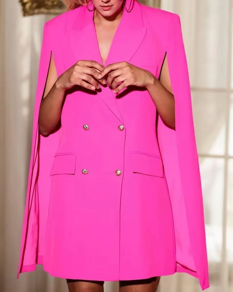 Blazer Dress for Women with Cape Double Breasted Peak Lapel Regular Fit Women's Solid Suit Skirt for Work Office