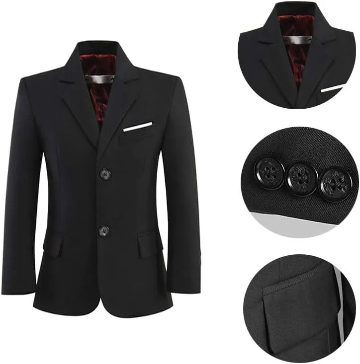 Blazer for Boys Coat One-Button Jacket Blue Suit for Kids Slim Fit Suits with Lapel Formal Blazer
