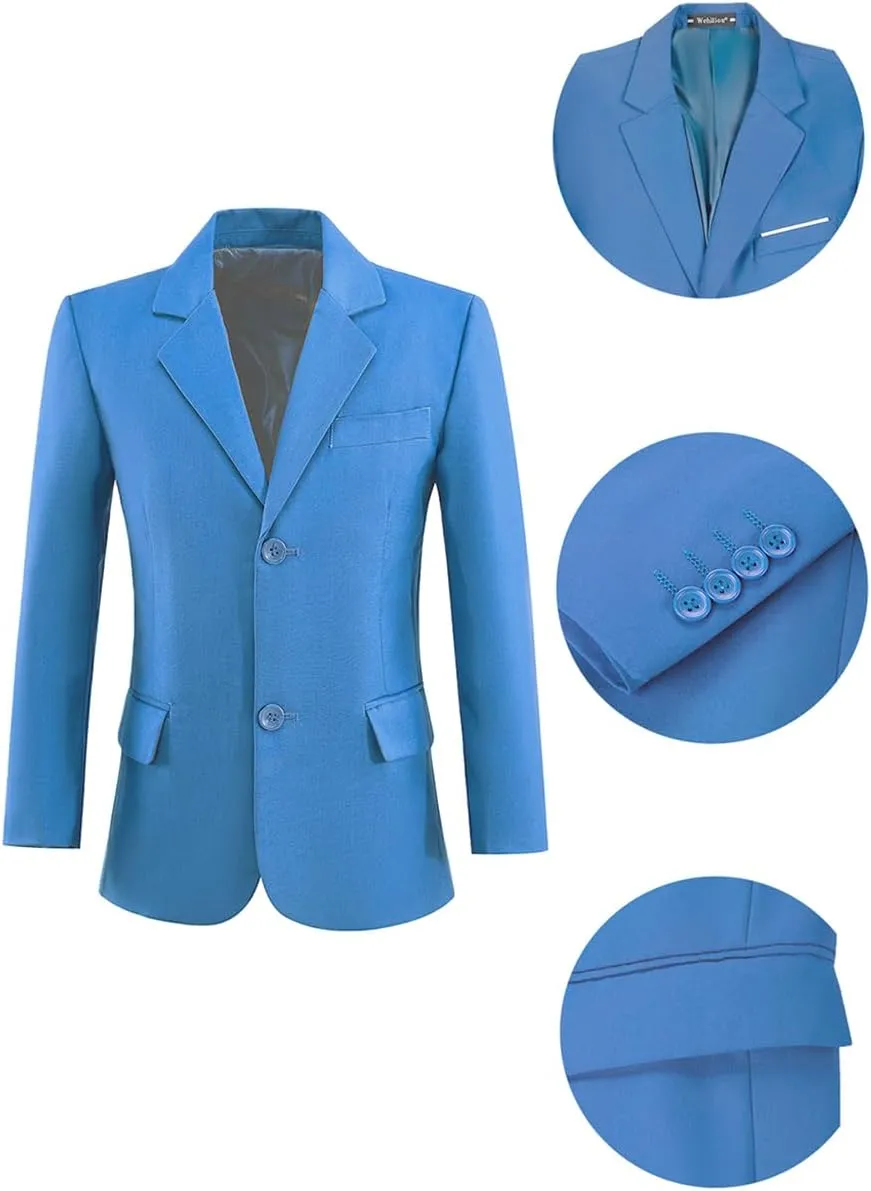 Blazer for Boys Coat One-Button Jacket Blue Suit for Kids Slim Fit Suits with Lapel Formal Blazer