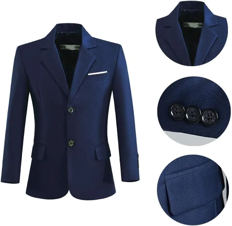 Blazer for Boys Coat One-Button Jacket Blue Suit for Kids Slim Fit Suits with Lapel Formal Blazer