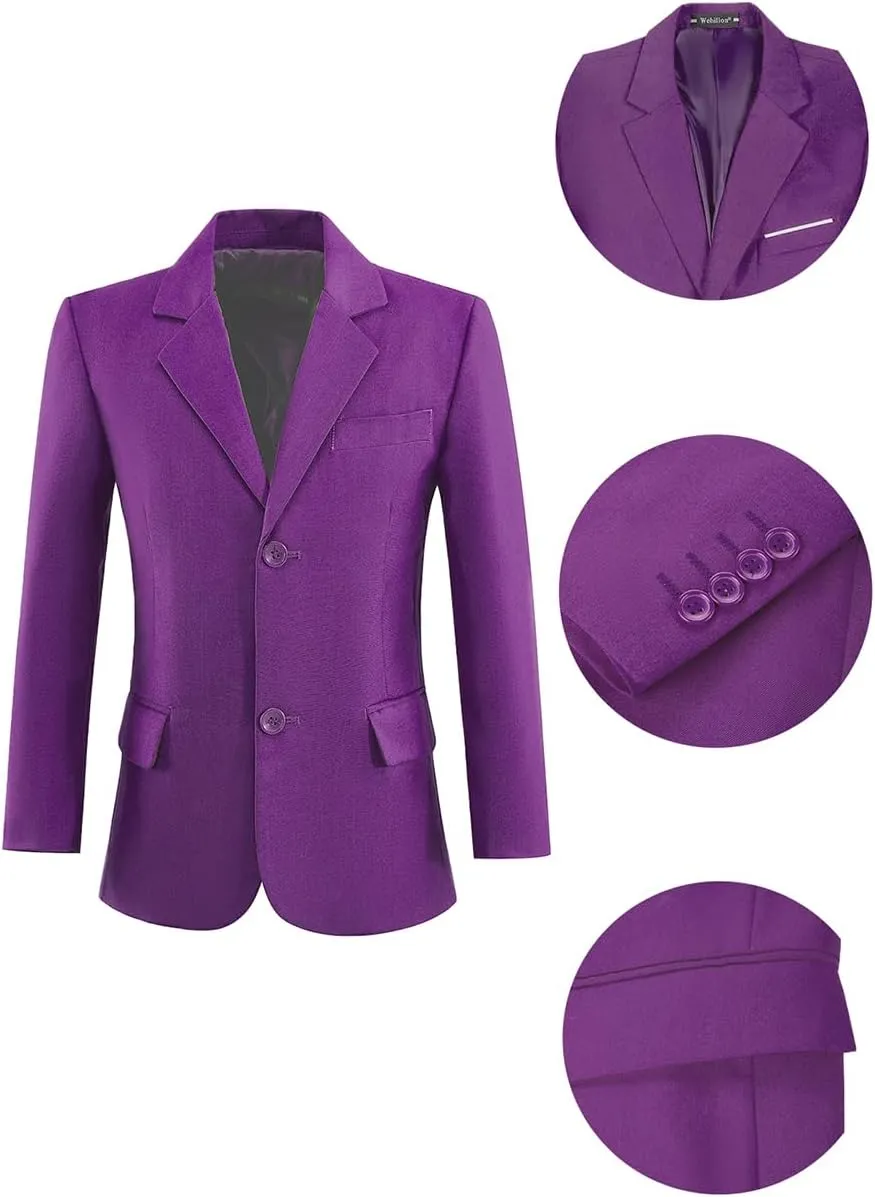 Blazer for Boys Coat One-Button Jacket Blue Suit for Kids Slim Fit Suits with Lapel Formal Blazer