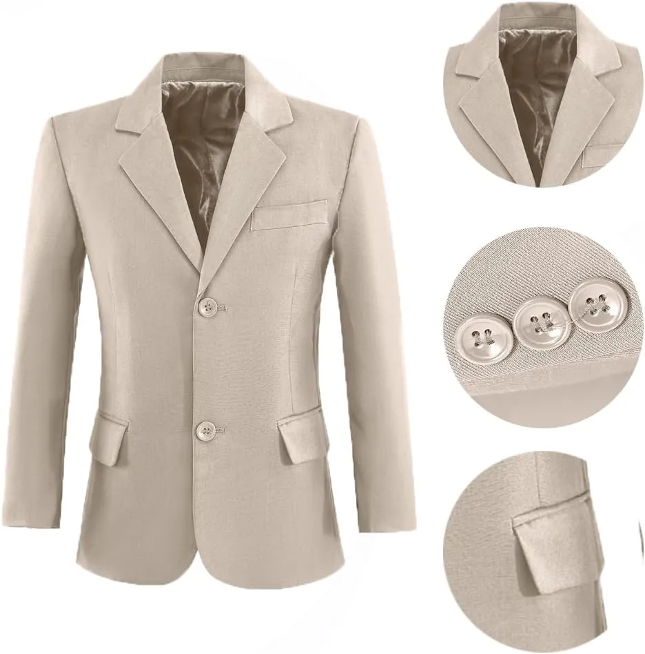 Blazer for Boys Coat One-Button Jacket Blue Suit for Kids Slim Fit Suits with Lapel Formal Blazer