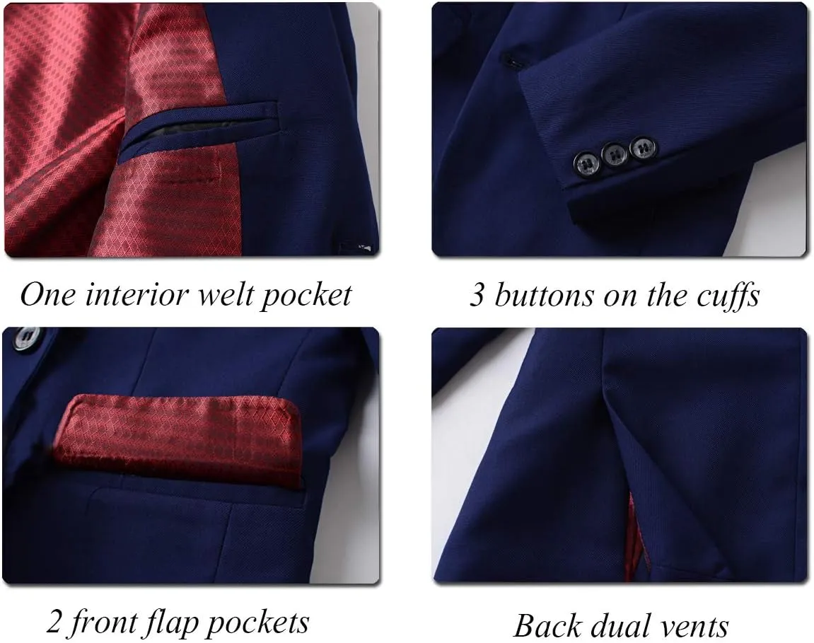Blazer for Boys Coat One-Button Jacket Blue Suit for Kids Slim Fit Suits with Lapel Formal Blazer
