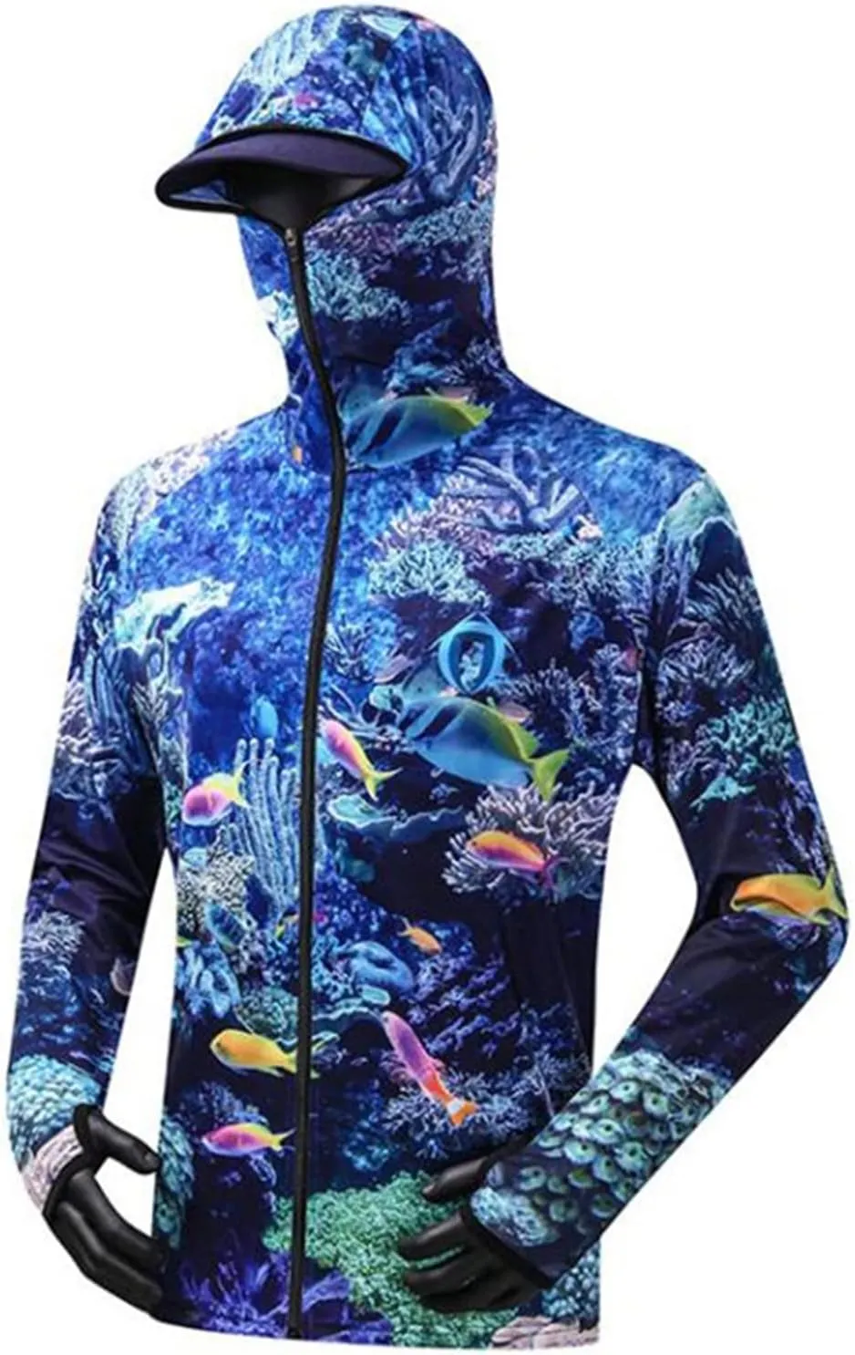 Bopchk Fishing Hoodie with Mask Anti-UV Sunscreen Sun Protection Clothes Fishing Shirt Breathable Quick Dry Fishing Jersey