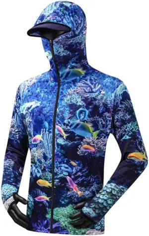 Bopchk Fishing Hoodie with Mask Anti-UV Sunscreen Sun Protection Clothes Fishing Shirt Breathable Quick Dry Fishing Jersey