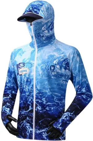 Bopchk Fishing Hoodie with Mask Anti-UV Sunscreen Sun Protection Clothes Fishing Shirt Breathable Quick Dry Fishing Jersey