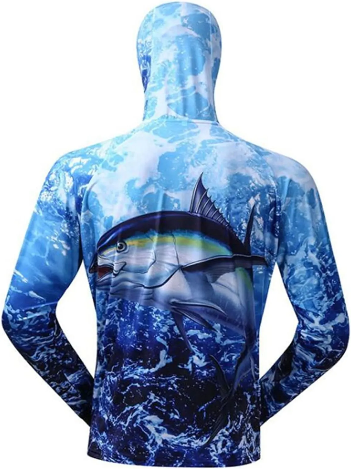 Bopchk Fishing Hoodie with Mask Anti-UV Sunscreen Sun Protection Clothes Fishing Shirt Breathable Quick Dry Fishing Jersey