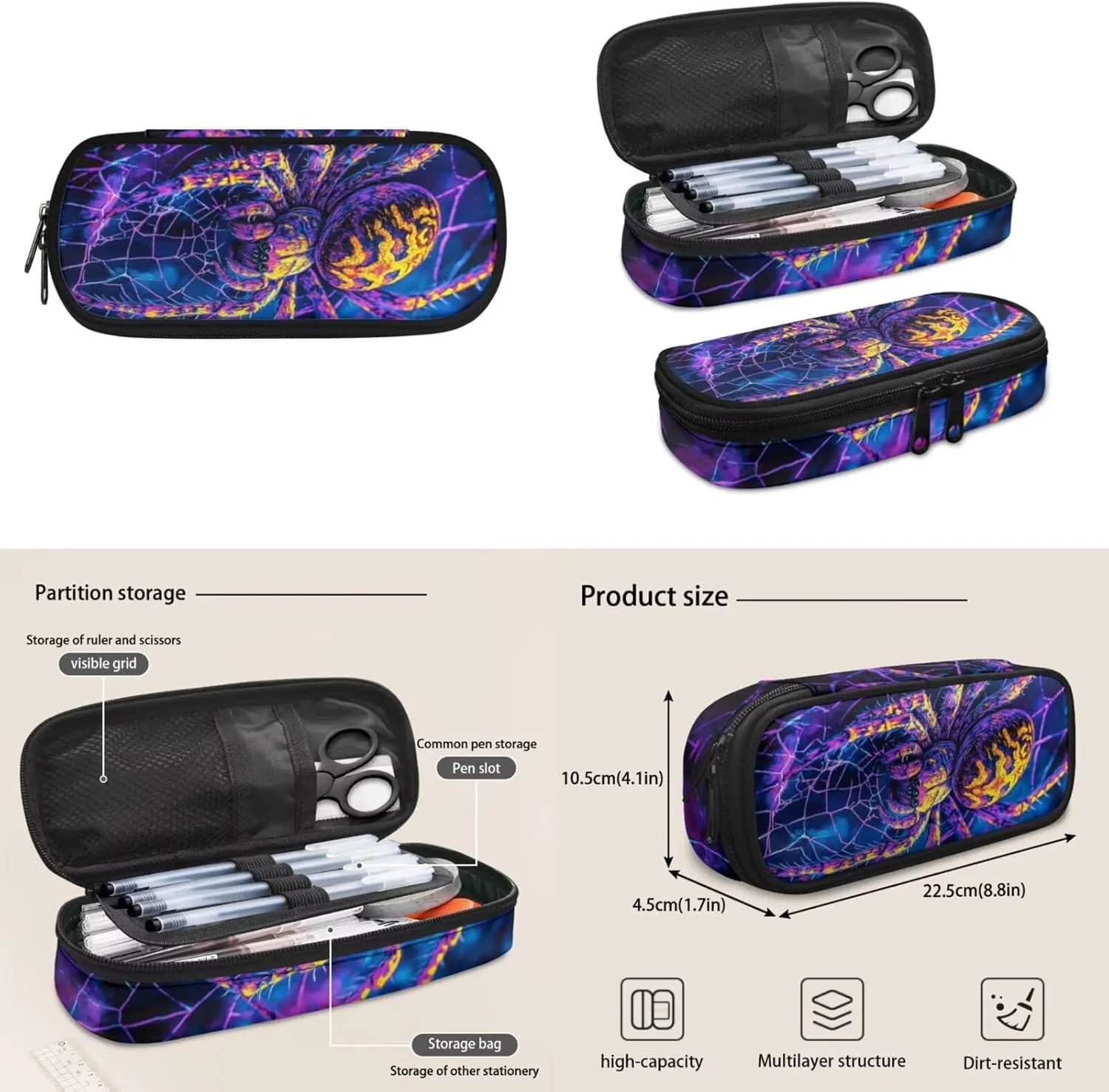 Boy Backpack with Lunch Box Spider Backpack for Preschool Boys Cool 4 Pcs Kids Bookbag Set for Primary Children Breathable 4th Grade Child Schoolbag