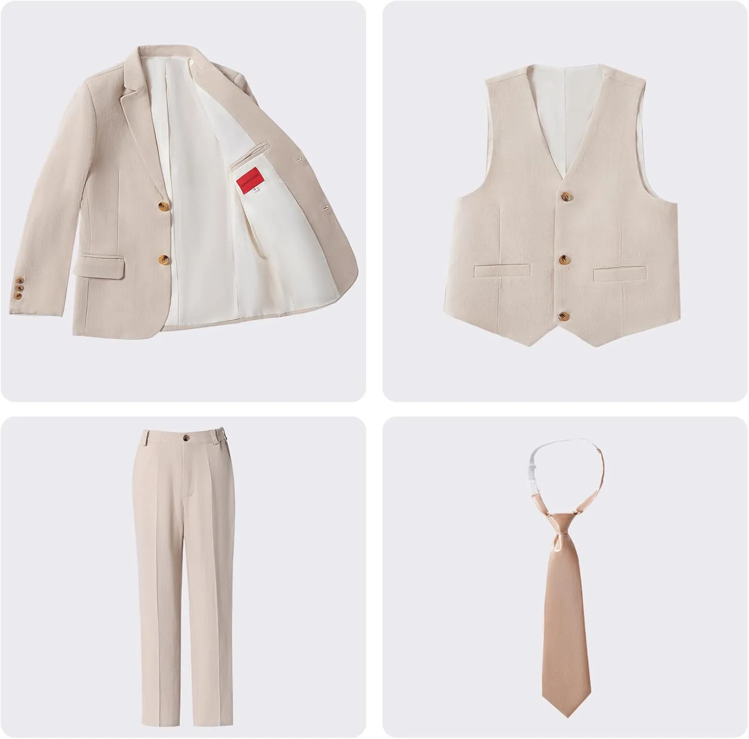 Boys Suit Linen Breathable 3 Piece Summer Slim Fit Kids Linen Suit Teen Blazer Vest Pant Set