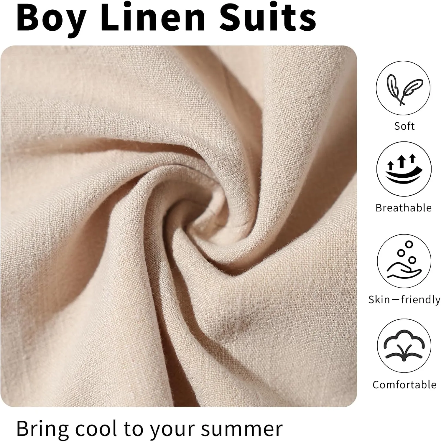 Boys Suit Linen Breathable 3 Piece Summer Slim Fit Kids Linen Suit Teen Blazer Vest Pant Set