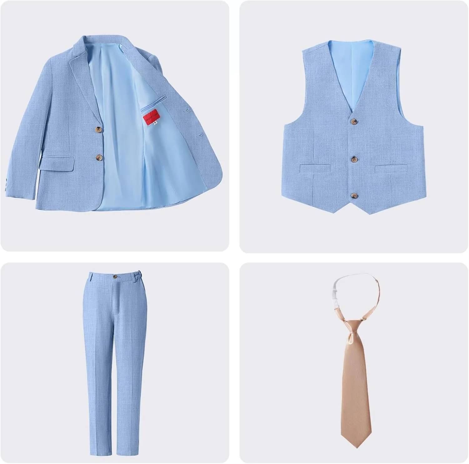 Boys Suit Linen Breathable 3 Piece Summer Slim Fit Kids Linen Suit Teen Blazer Vest Pant Set