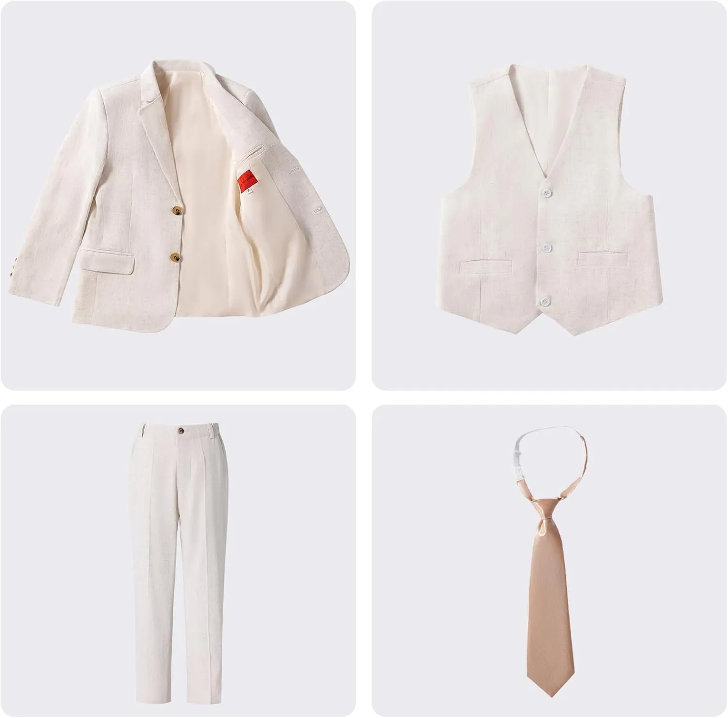Boys Suit Linen Breathable 3 Piece Summer Slim Fit Kids Linen Suit Teen Blazer Vest Pant Set