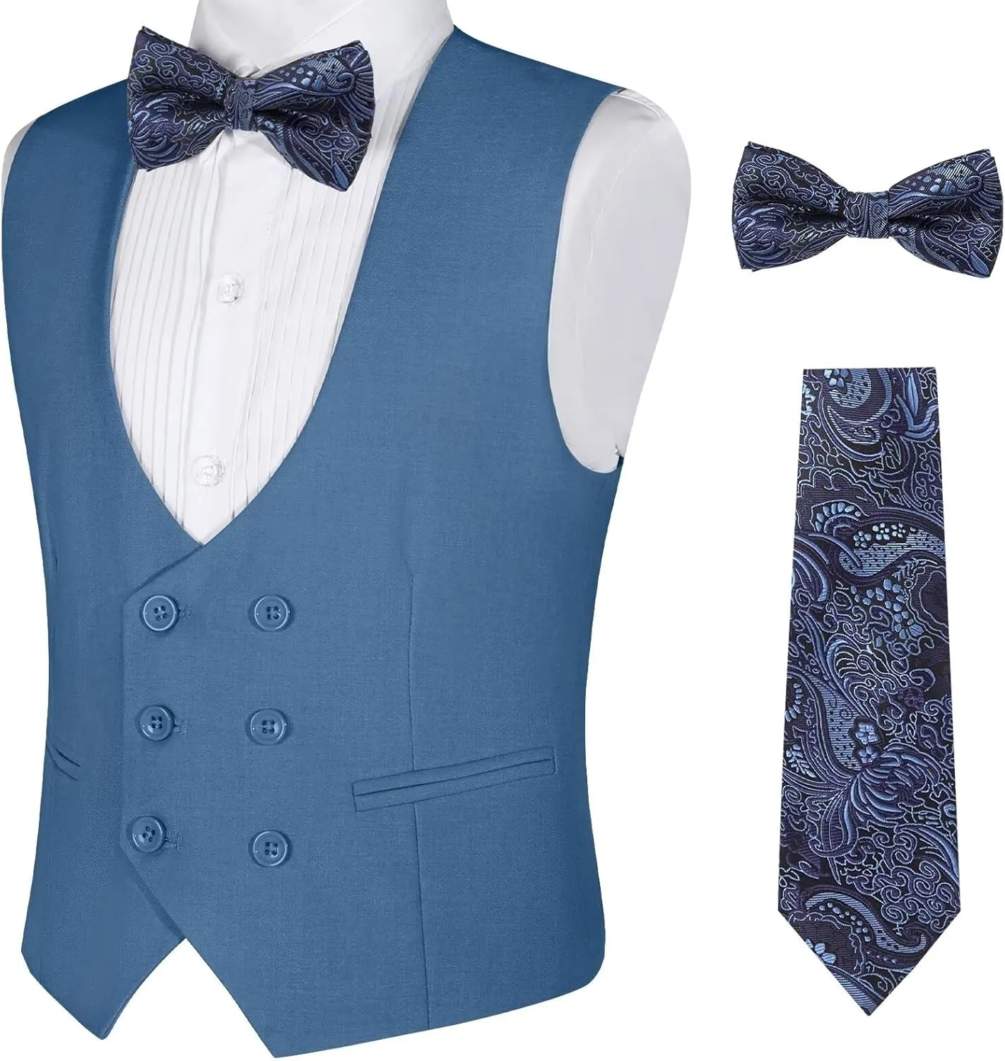 Boys Vest Double Breasted Suit Vest for Boy Formal Casual Western Wedding Waistcoat and Tie