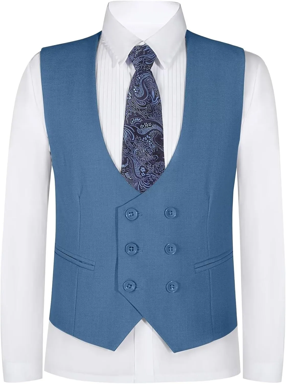 Boys Vest Double Breasted Suit Vest for Boy Formal Casual Western Wedding Waistcoat and Tie