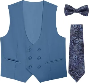 Boys Vest Double Breasted Suit Vest for Boy Formal Casual Western Wedding Waistcoat and Tie
