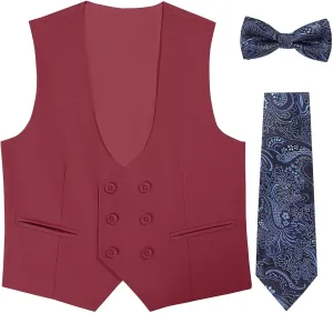 Boys Vest Double Breasted Suit Vest for Boy Formal Casual Western Wedding Waistcoat and Tie