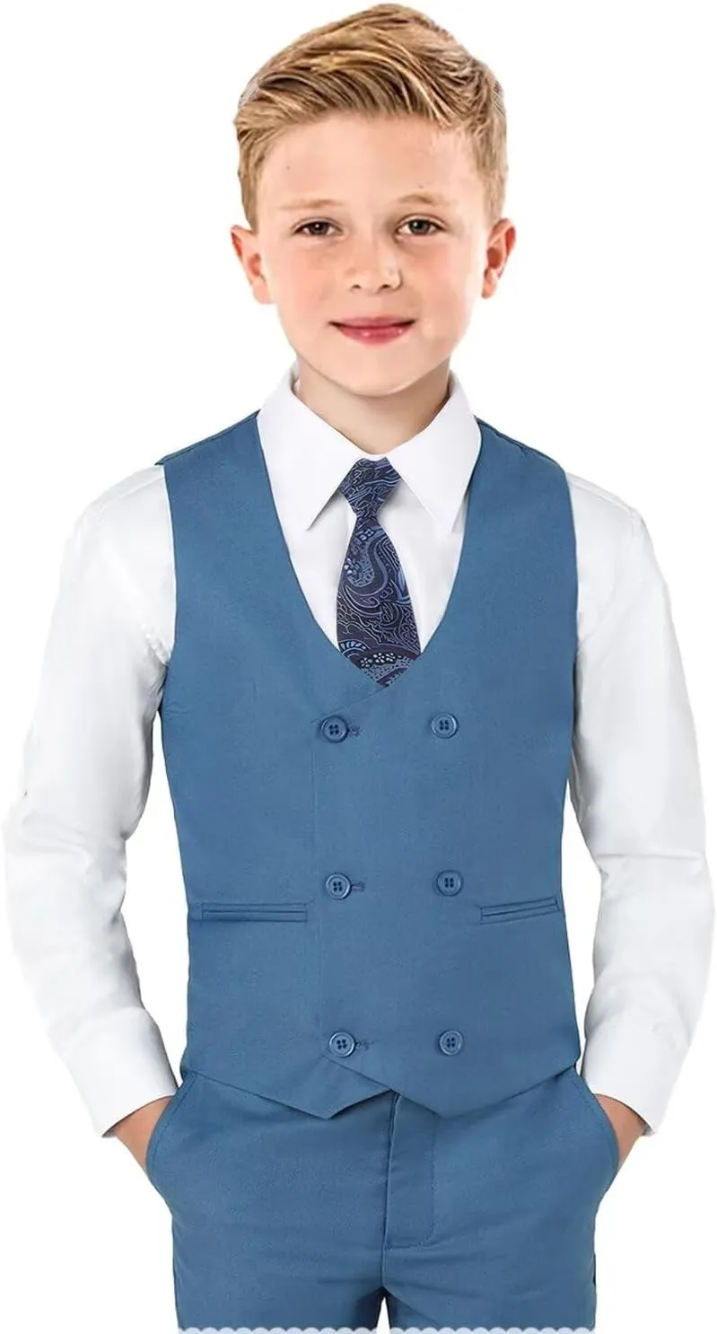 Boys Vest Double Breasted Suit Vest for Boy Formal Casual Western Wedding Waistcoat and Tie
