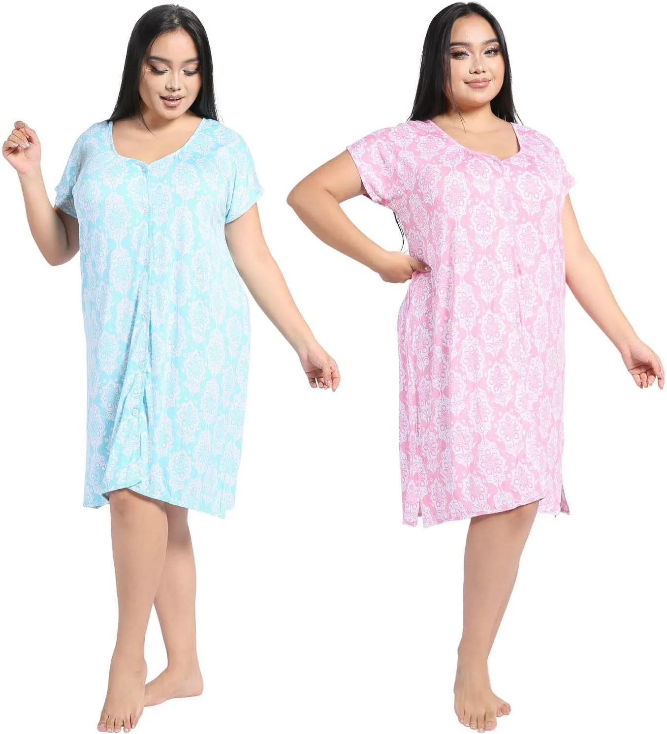 Breathable nightgowns for women - Viscose Made from Bamboo button up pajamas for soft comfty ladies sleepshirts Plus Size