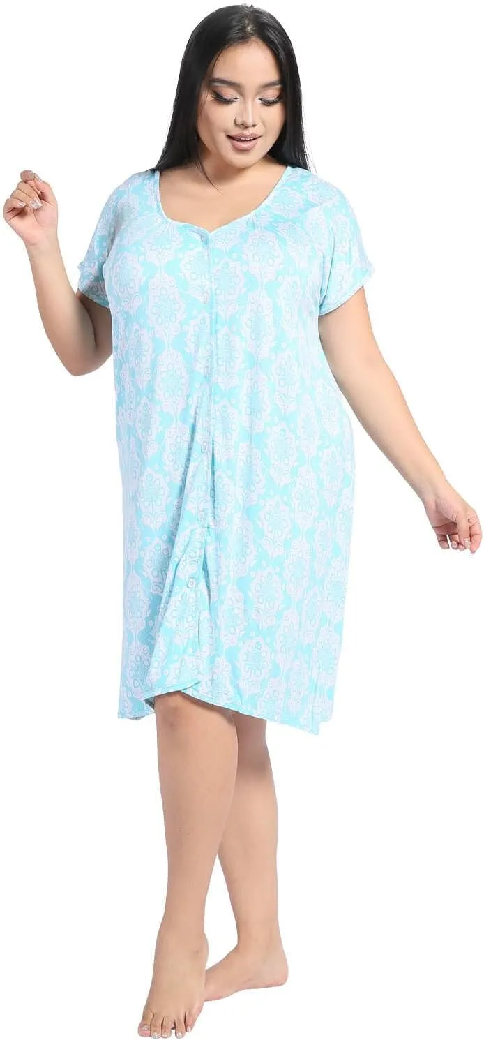 Breathable nightgowns for women - Viscose Made from Bamboo button up pajamas for soft comfty ladies sleepshirts Plus Size