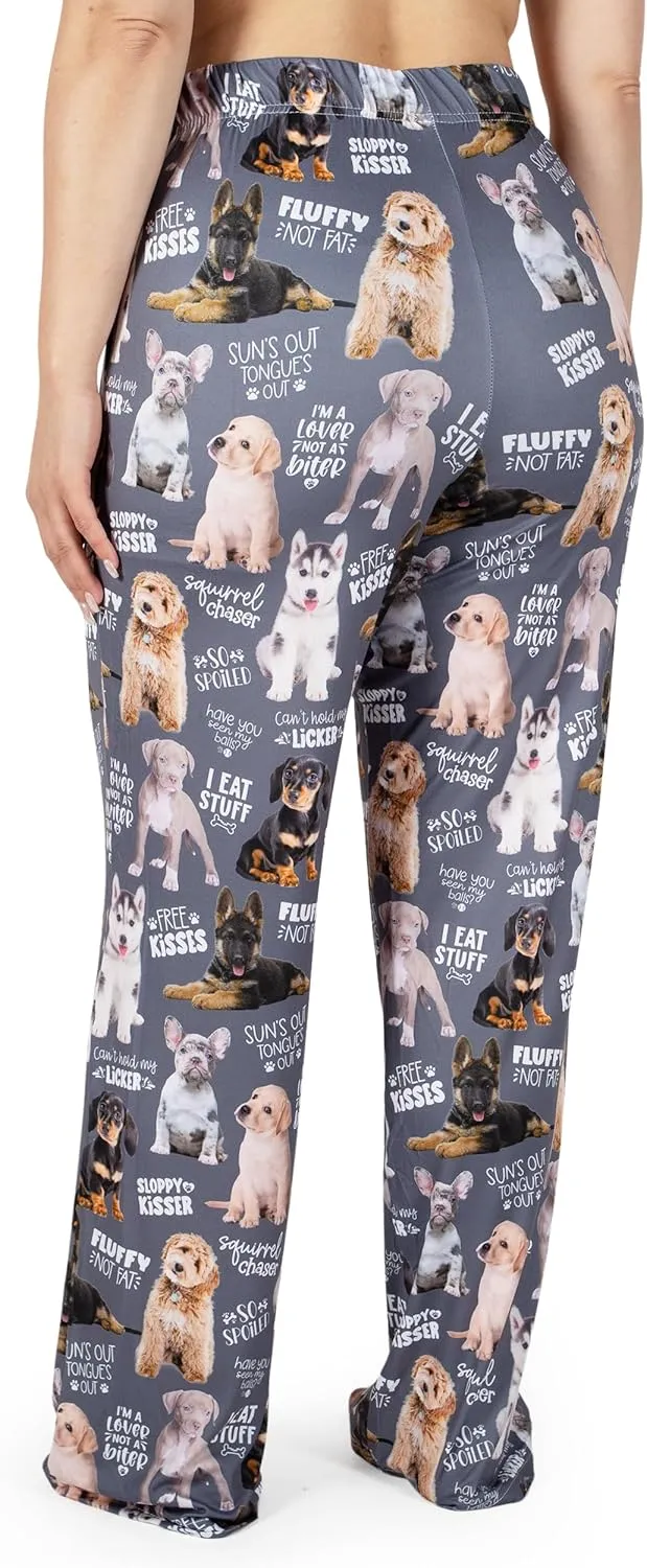 BRIEF INSANITY Silky Soft Puppy Dog Lounge Pajama Pants - Cute Breathable, Stretchy, Loose-Fit Unisex Sleep Bottoms (S-XXL)