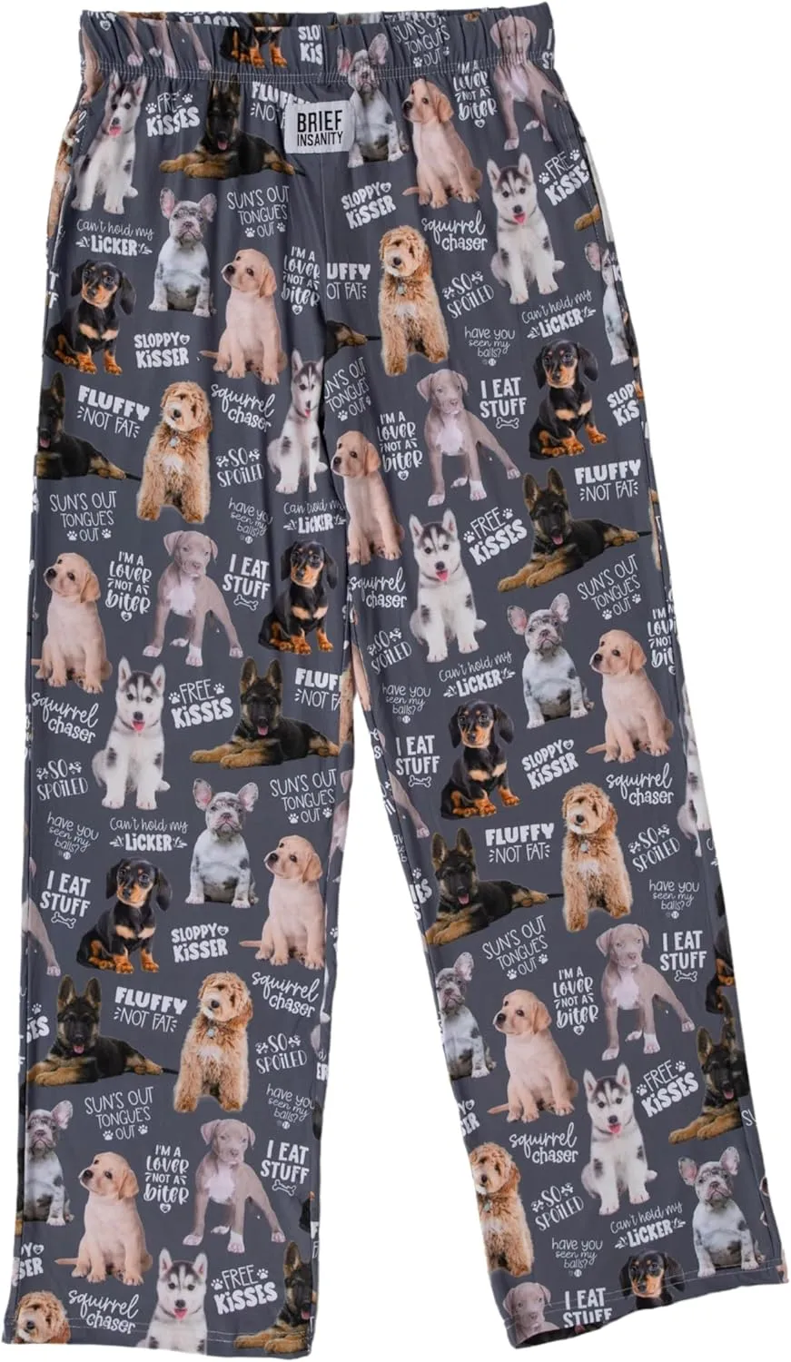 BRIEF INSANITY Silky Soft Puppy Dog Lounge Pajama Pants - Cute Breathable, Stretchy, Loose-Fit Unisex Sleep Bottoms (S-XXL)