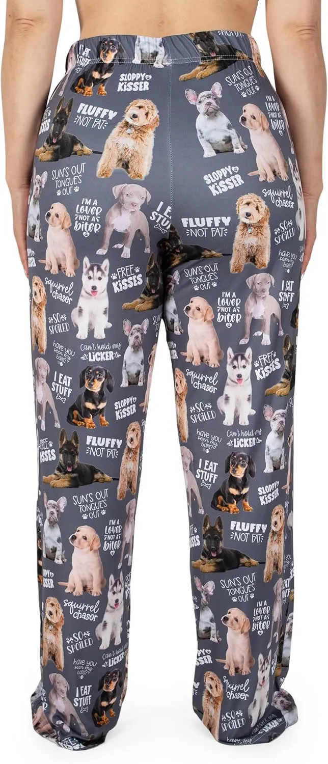 BRIEF INSANITY Silky Soft Puppy Dog Lounge Pajama Pants - Cute Breathable, Stretchy, Loose-Fit Unisex Sleep Bottoms (S-XXL)