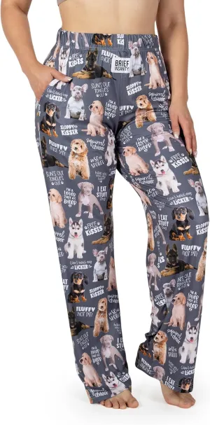 BRIEF INSANITY Silky Soft Puppy Dog Lounge Pajama Pants - Cute Breathable, Stretchy, Loose-Fit Unisex Sleep Bottoms (S-XXL)
