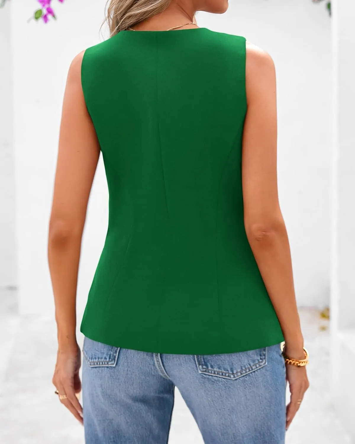 BTFBM Summer Sleeveless Blazer Vest For Women Dressy Button Down Round Neck Business Casual Outfits Work Suit Vests Tops