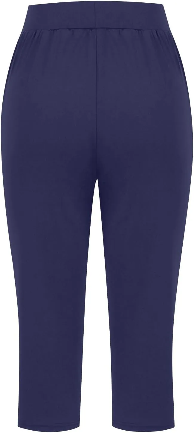 Capri Pants for Women Casual 2025 Summer Cross High Waist Yoga Cropped Pants Workout Wide Leg Plus Size Lounge Capris