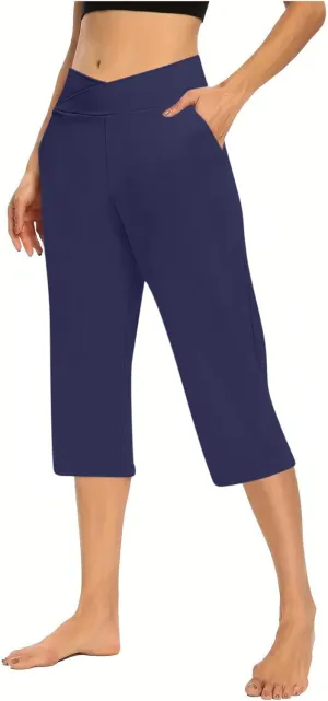 Capri Pants for Women Casual 2025 Summer Cross High Waist Yoga Cropped Pants Workout Wide Leg Plus Size Lounge Capris