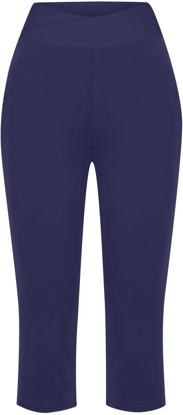 Capri Pants for Women Casual 2025 Summer Cross High Waist Yoga Cropped Pants Workout Wide Leg Plus Size Lounge Capris