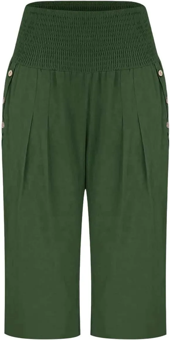 Capri Pants for Women, Wide Leg High Waist with Pockets Tummy Control