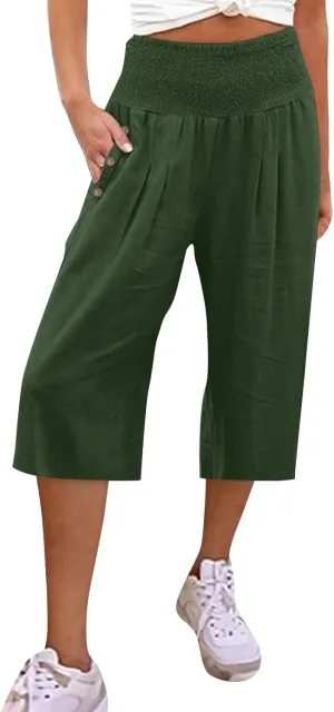 Capri Pants for Women, Wide Leg High Waist with Pockets Tummy Control