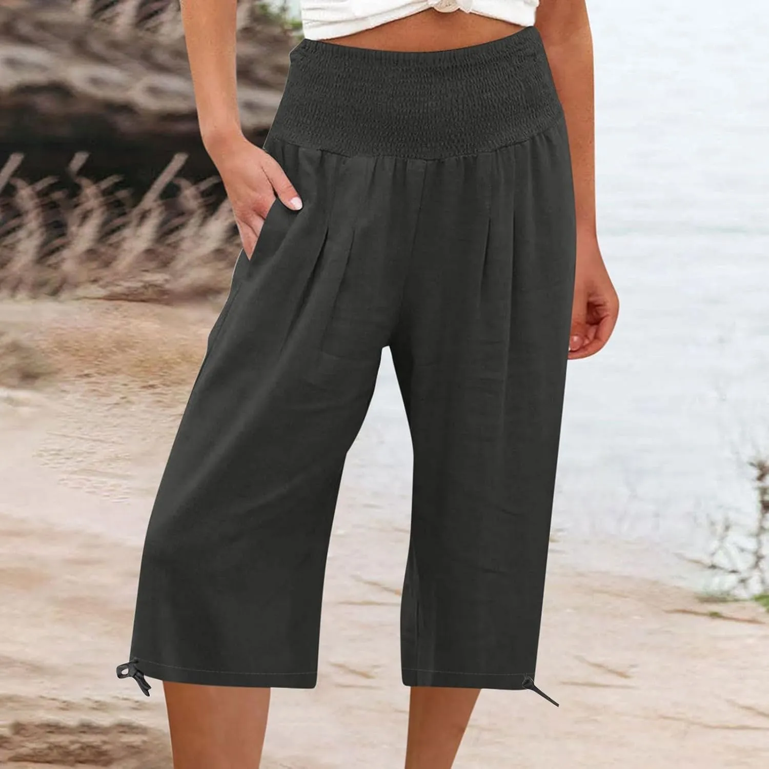 Capri Pants for Women,Women High Waisted Capri Pants Wide Leg Summer Capris Casual Palazzo Pants with Pockets