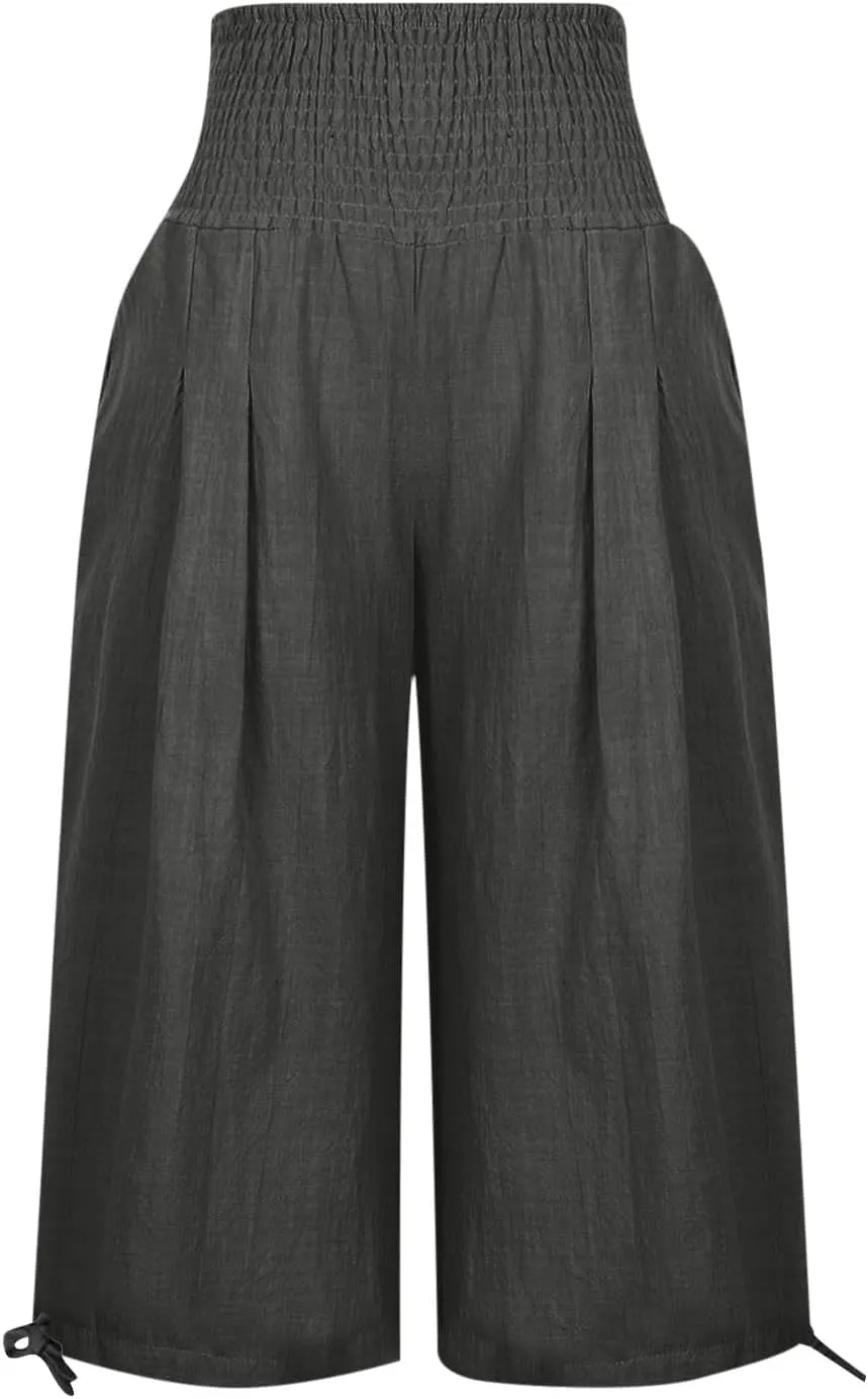 Capri Pants for Women,Women High Waisted Capri Pants Wide Leg Summer Capris Casual Palazzo Pants with Pockets